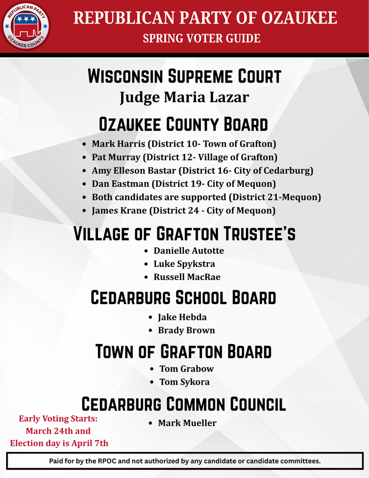 Ozaukee Republicans Submit Voter Guide with Slates